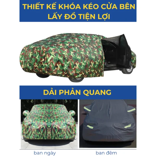 Che Nắng Mưa Oto Vải Dù Rằn Ri Chịu Nhiệt Chống Tịa UA, Chống Thấm Nước Hiệu Quả Dành Cho Xe 4 5 7 Chỗ - Ảnh 7